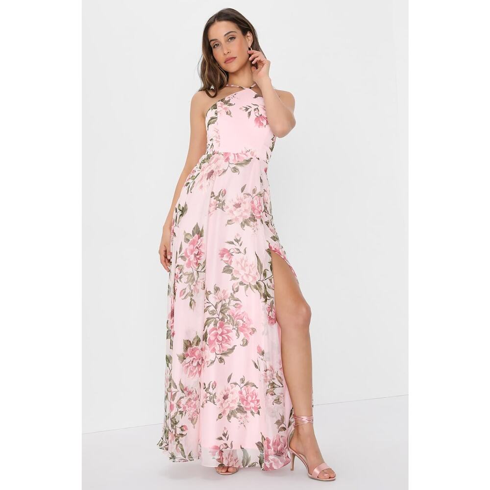 Lulus Romantic Marvel Pink Floral Print Halter Neck Maxi Dress - M - Picture 2 of 4